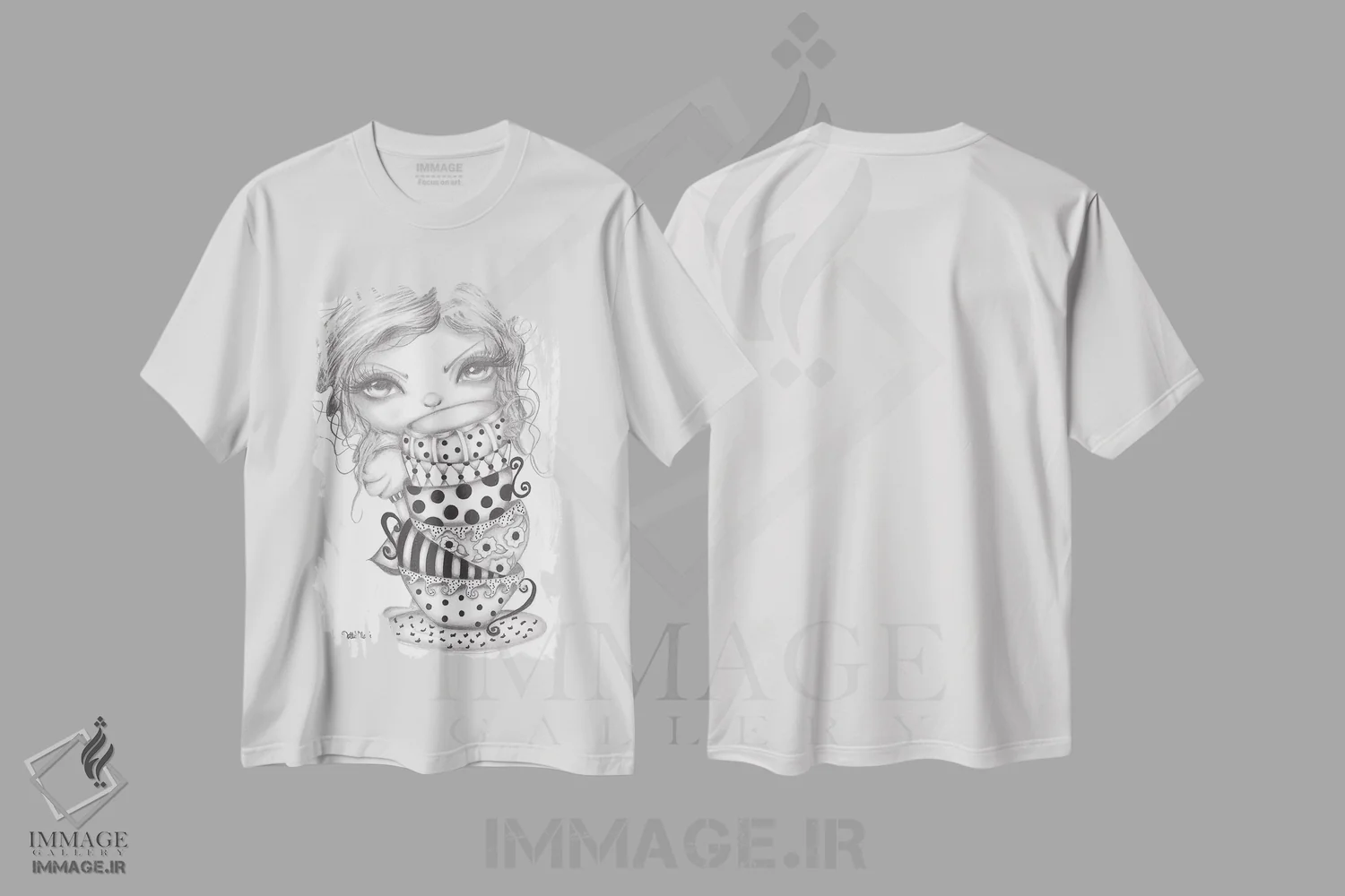 تیشرت سفید طرح دار آلیس قایم باشک، هنر فاخر معاصر اثر داتی گلیسون | فروشگاه ایماژ