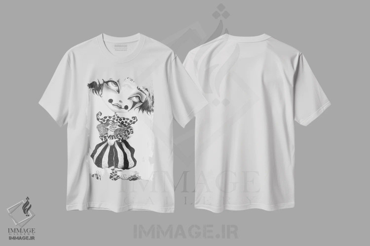 تیشرت سفید طرح دار دروسیلا، دکوراسیون جایگزین اثر داتی گلیسون | فروشگاه ایماژ