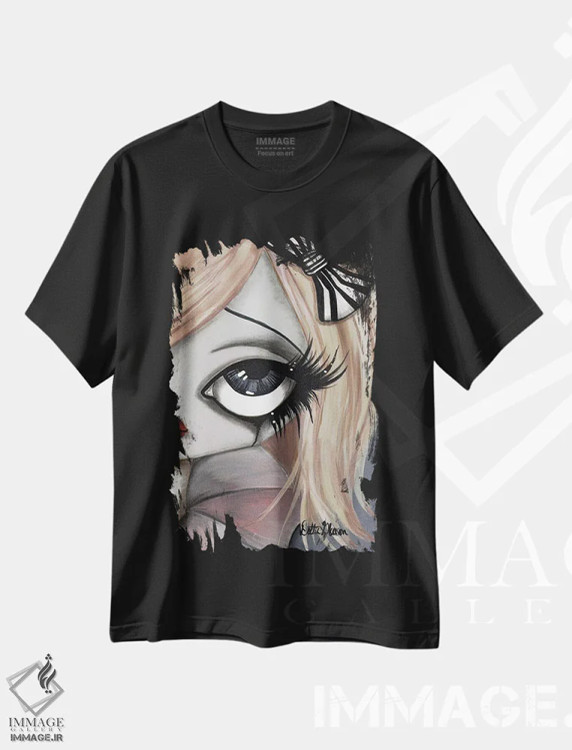 تیشرت مشکی طرح دار آملی، هنر فاخر معاصر اثر داتی گلیسون | immage.ir