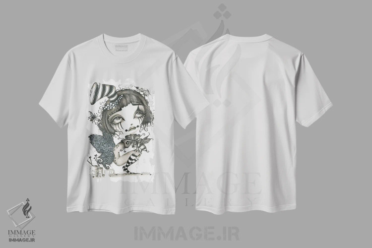 تیشرت سفید طرح دار سامارا، دکوراسیون جایگزین اثر داتی گلیسون | فروشگاه ایماژ
