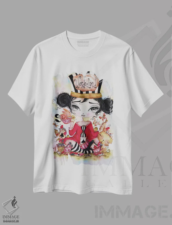 تیشرت سفید طرح دار سرزمین عجایب ۱، هنر فاخر معاصر اثر داتی گلیسون | immage.ir