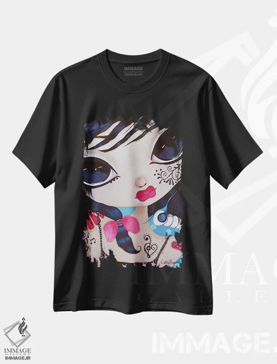 تیشرت مشکی طرح دار آنژلیک، هنر فاخر معاصر اثر داتی گلیسون | فروشگاه ایماژ