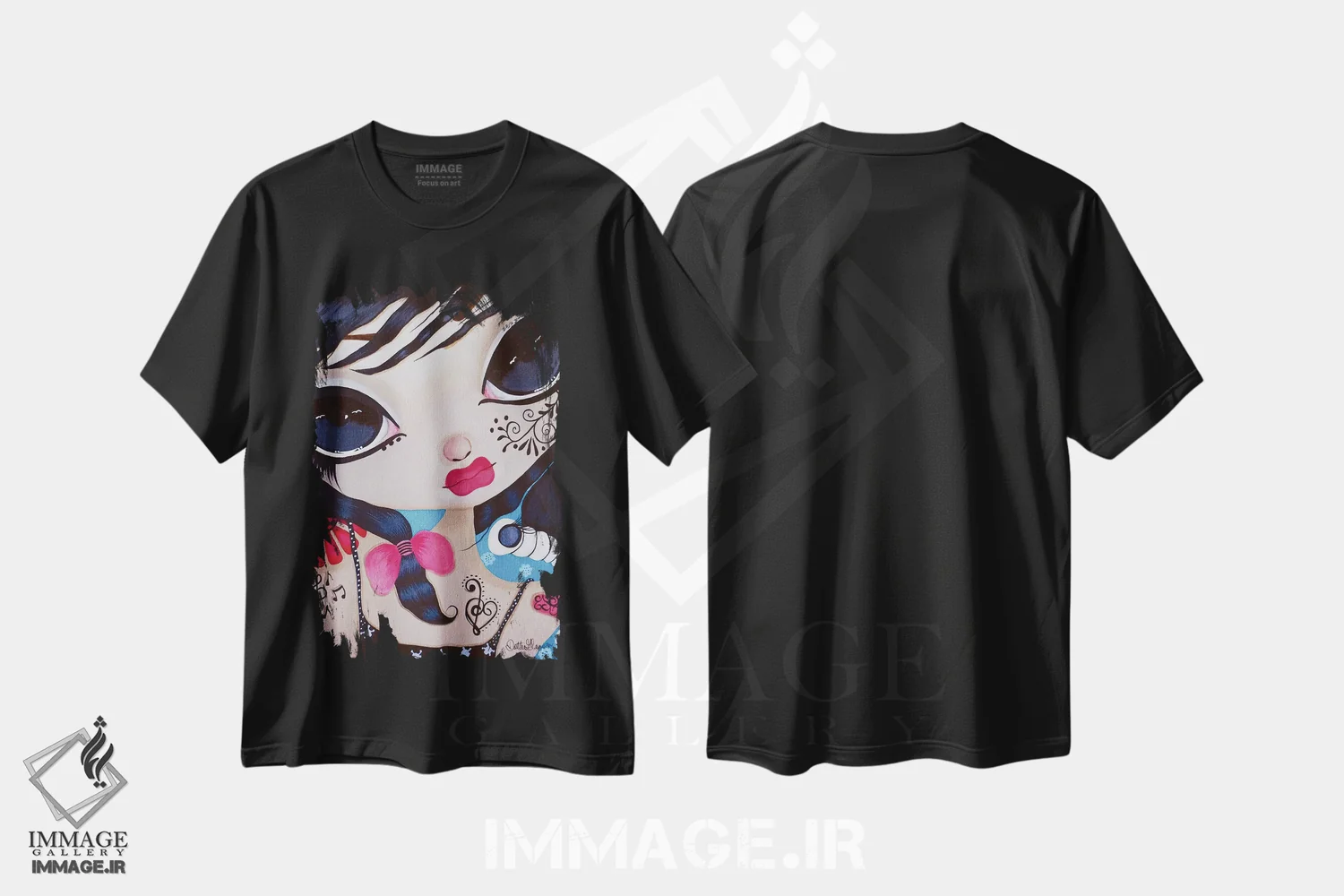 تیشرت مشکی طرح دار آنژلیک، هنر فاخر معاصر اثر داتی گلیسون | فروشگاه ایماژ