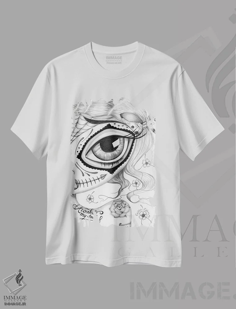 تیشرت سفید طرح دار ای روح من بیدار شو، هنر فاخر معاصر اثر داتی گلیسون | فروشگاه ایماژ