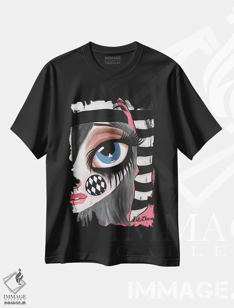 تیشرت مشکی طرح دار دلقک بازی، هنر فاخر معاصر اثر داتی گلیسون | فروشگاه ایماژ