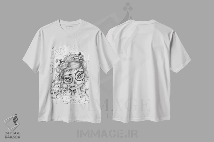 تیشرت سفید طرح دار بوسه های آب نباتی، هنر فاخر معاصر اثر داتی گلیسون | فروشگاه ایماژ