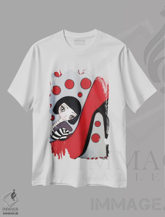 تیشرت سفید طرح دار کوکو، هنر فاخر معاصر اثر داتی گلیسون | فروشگاه ایماژ