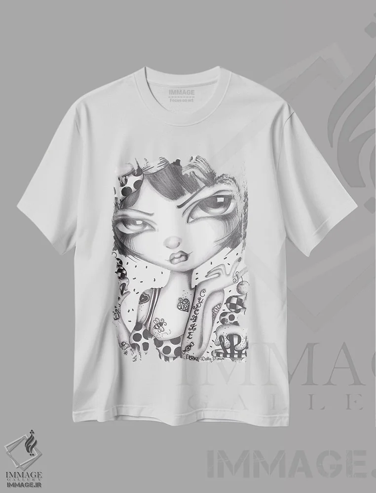 تیشرت سفید طرح دار کلر کیک فنجانی، هنر فاخر معاصر اثر داتی گلیسون | فروشگاه ایماژ