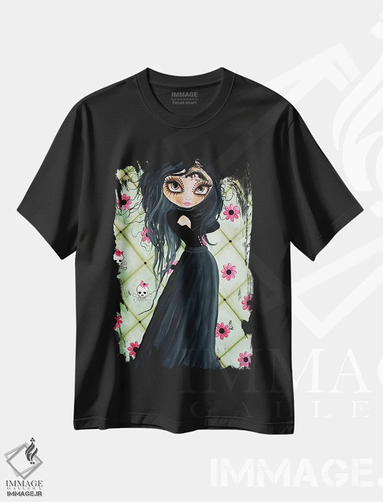 تیشرت مشکی طرح دار روز مردگان شماره ۳، هنر فاخر معاصر اثر داتی گلیسون | فروشگاه ایماژ
