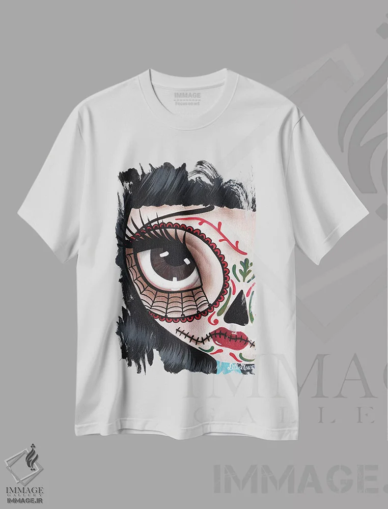 تیشرت سفید طرح دار روز مردگان شماره ۱۱، هنر فاخر معاصر اثر داتی گلیسون | فروشگاه ایماژ
