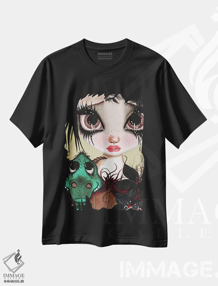 تیشرت مشکی طرح دار پری ها و اژدهاها II، هنر فاخر معاصر اثر داتی گلیسون | فروشگاه ایماژ
