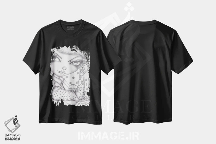 تیشرت مشکی طرح دار قدرت دخترانه، هنر فاخر معاصر اثر داتی گلیسون | فروشگاه ایماژ