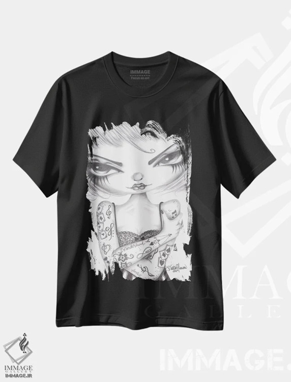 تیشرت مشکی طرح دار گرتا، هنر فاخر معاصر اثر داتی گلیسون | immage.ir