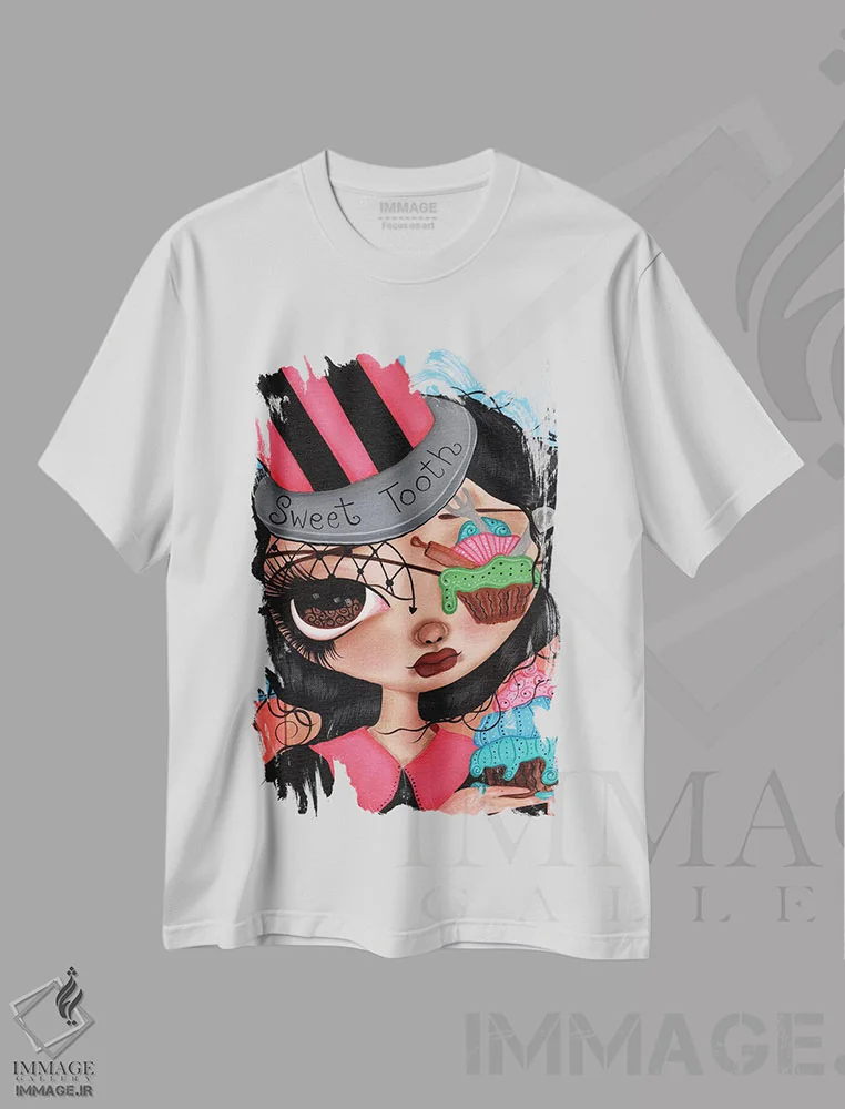 تیشرت سفید طرح دار کاپ کیک دوست دارم، هنر فاخر معاصر اثر داتی گلیسون | immage.ir