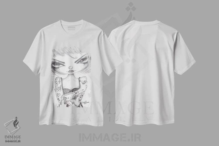 تیشرت سفید طرح دار گرتا، هنر فاخر معاصر اثر داتی گلیسون | فروشگاه ایماژ