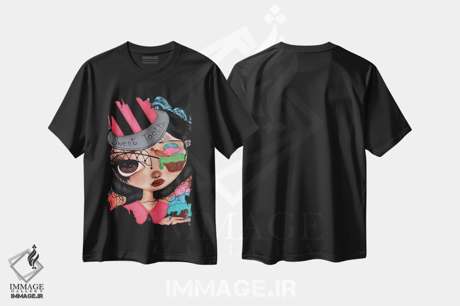 تیشرت مشکی طرح دار کاپ کیک دوست دارم، هنر فاخر معاصر اثر داتی گلیسون | فروشگاه ایماژ