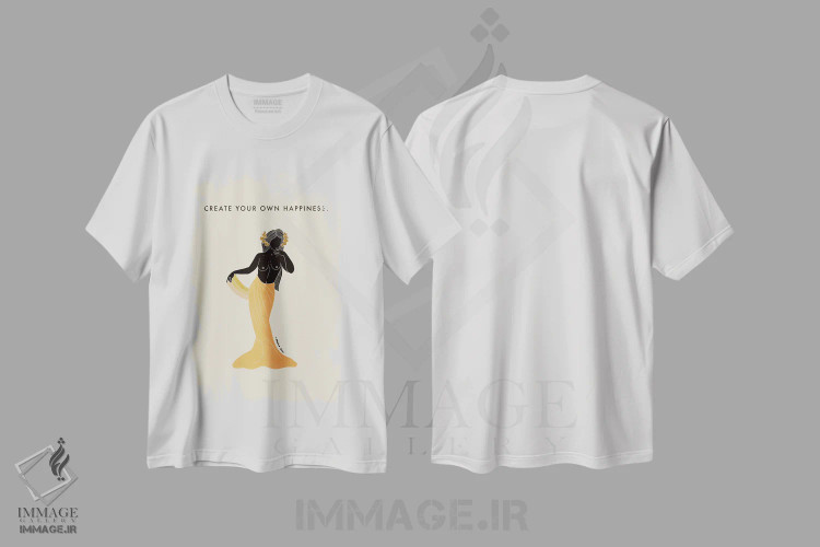 تیشرت سفید طرح دار خوشبختی خودت را بساز، تزئینی اثر دانیکا گیم | immage.ir