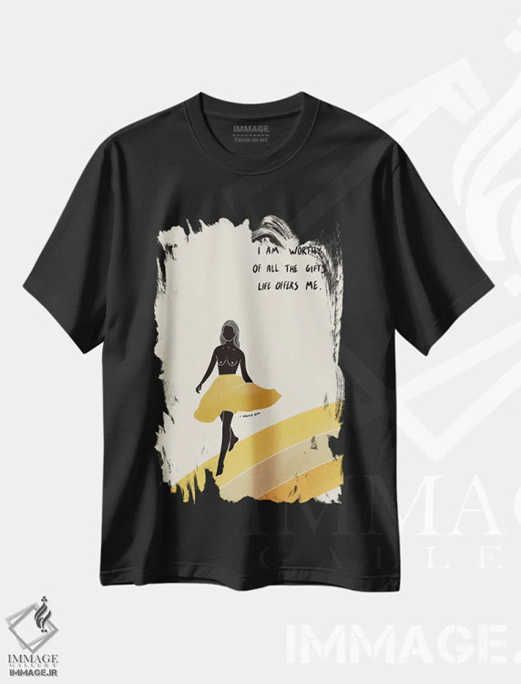 تیشرت مشکی طرح دار من ارزشمندم، تزئینی اثر دانیکا گیم | فروشگاه ایماژ