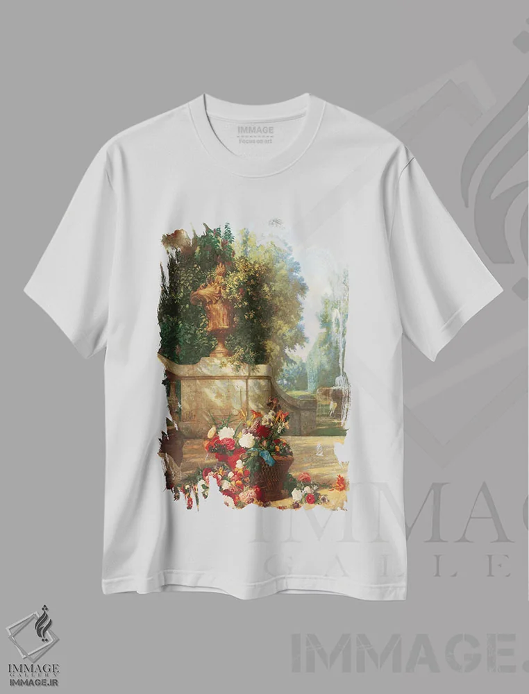 تیشرت سفید طرح دار پانل تزئینی لو کورویل، تزئینی اثر چارلز دوگاسو | فروشگاه ایماژ