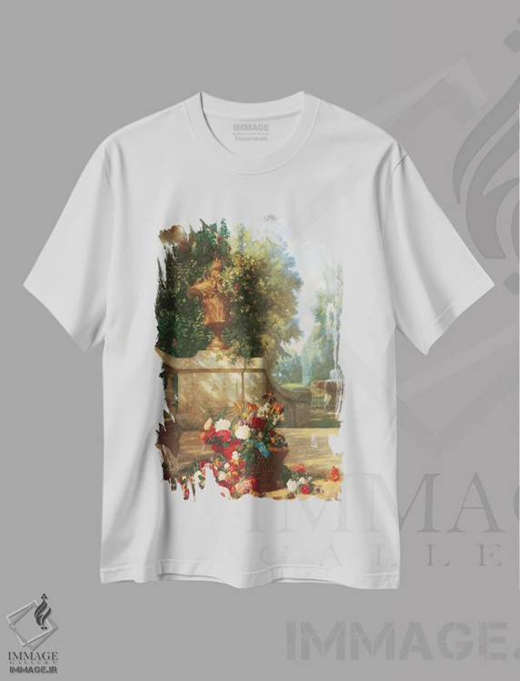 تیشرت سفید طرح دار پانل تزئینی لو کورویل، تزئینی اثر چارلز دوگاسو | فروشگاه ایماژ
