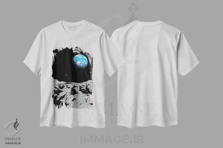تیشرت سفید طرح دار از ماه، هنر دیجیتال اثر دیجیتال کاربین | فروشگاه ایماژ