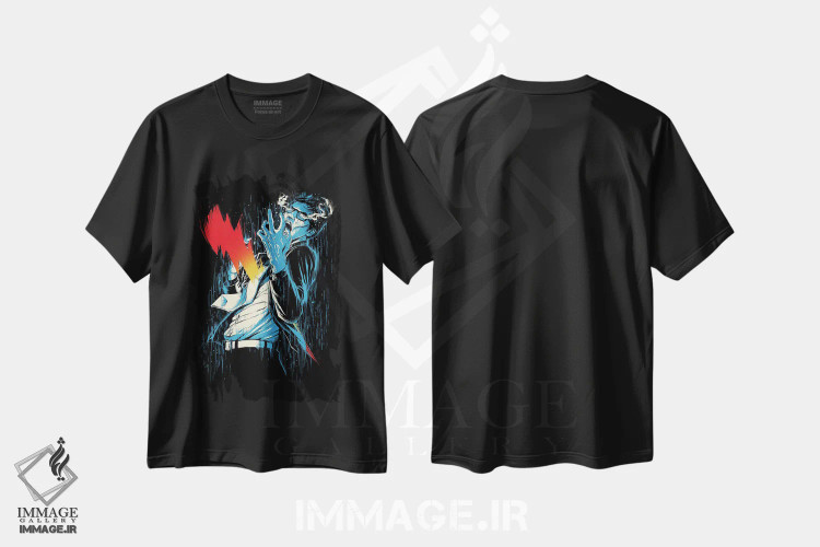 تیشرت مشکی طرح دار ولتاژ بالا، هنر دیجیتال اثر دیجیتال کاربین | فروشگاه ایماژ