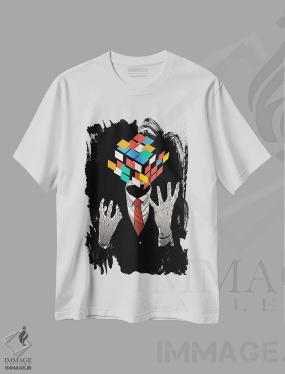 تیشرت سفید طرح دار بازی ذهنی، هنر دیجیتال اثر دیجیتال کاربین | فروشگاه ایماژ