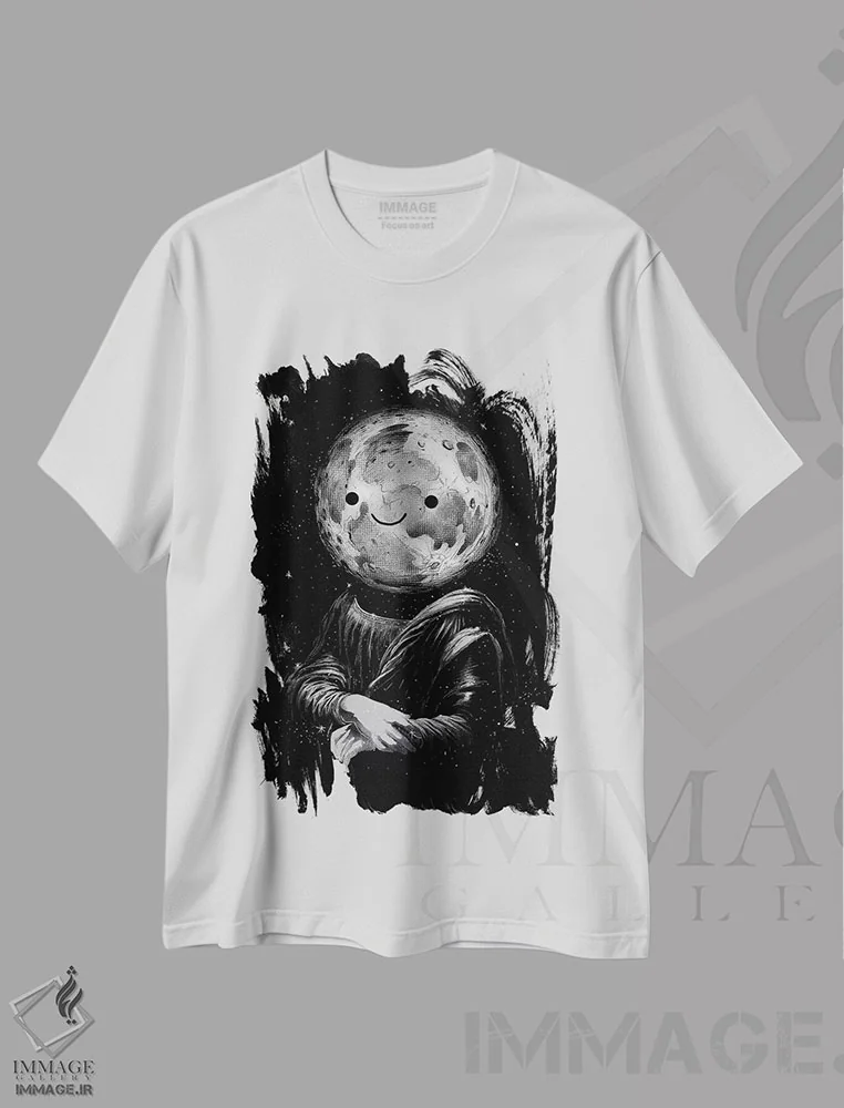 تیشرت سفید طرح دار مون لیزا، هنر دیجیتال اثر دیجیتال کاربین | immage.ir