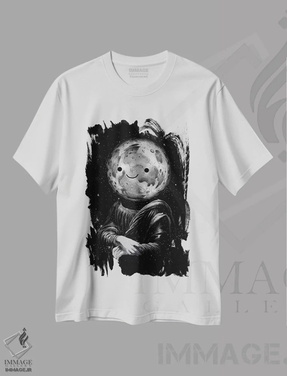 تیشرت سفید طرح دار مون لیزا، هنر دیجیتال اثر دیجیتال کاربین | immage.ir