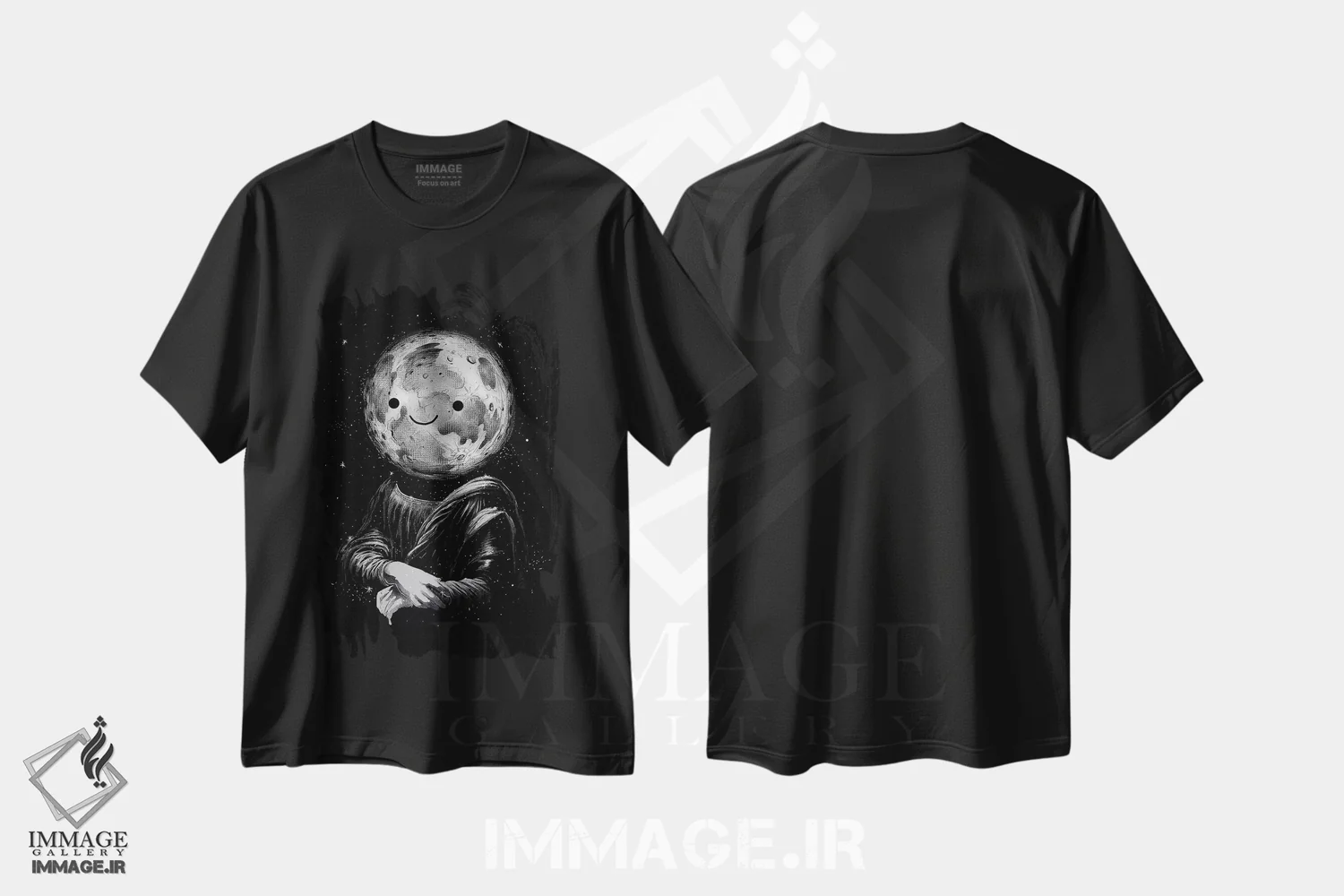 تیشرت مشکی طرح دار مون لیزا، هنر دیجیتال اثر دیجیتال کاربین | فروشگاه ایماژ