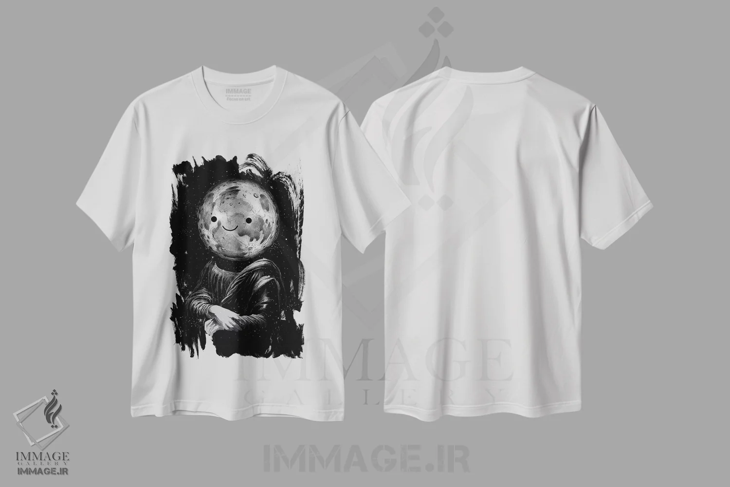 تیشرت سفید طرح دار مون لیزا، هنر دیجیتال اثر دیجیتال کاربین | immage.ir