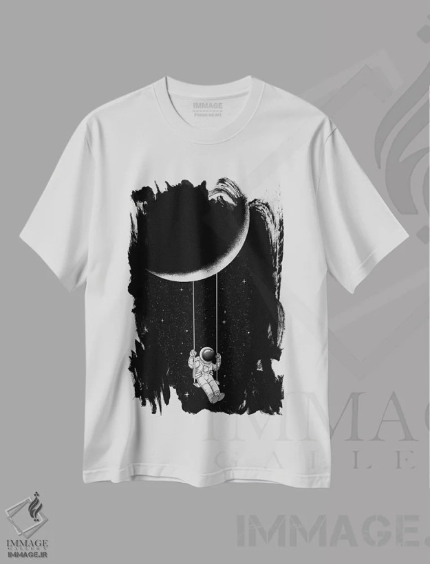 تیشرت سفید طرح دار تاب ماه، هنر دیجیتال اثر دیجیتال کاربین | فروشگاه ایماژ