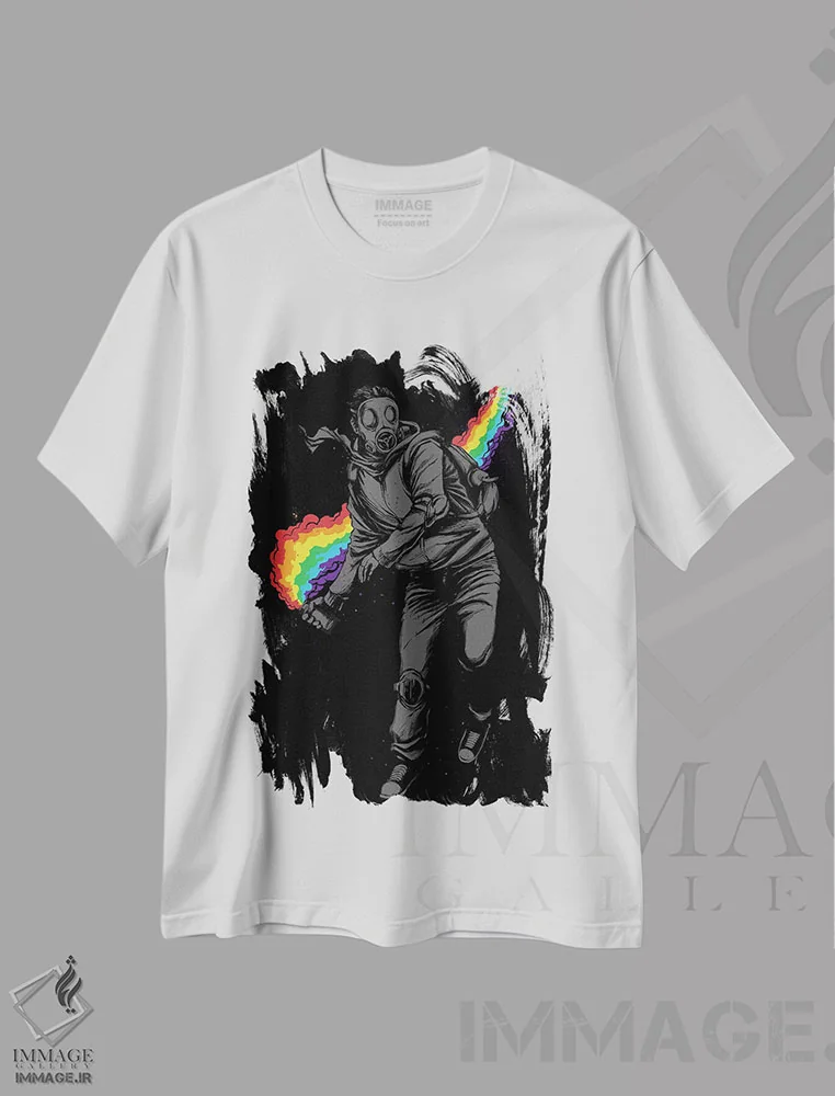 تیشرت سفید طرح دار دیگر گاز اشک آور نه، هنر دیجیتال اثر دیجیتال کاربین | immage.ir