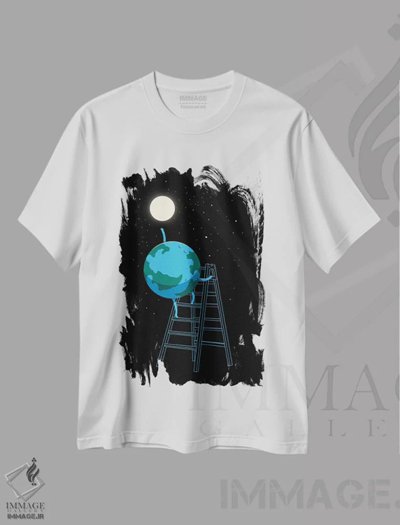 تیشرت سفید طرح دار به ماه برس، هنر دیجیتال اثر دیجیتال کاربین | فروشگاه ایماژ
