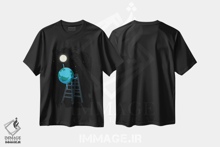 تیشرت مشکی طرح دار به ماه برس، هنر دیجیتال اثر دیجیتال کاربین | immage.ir