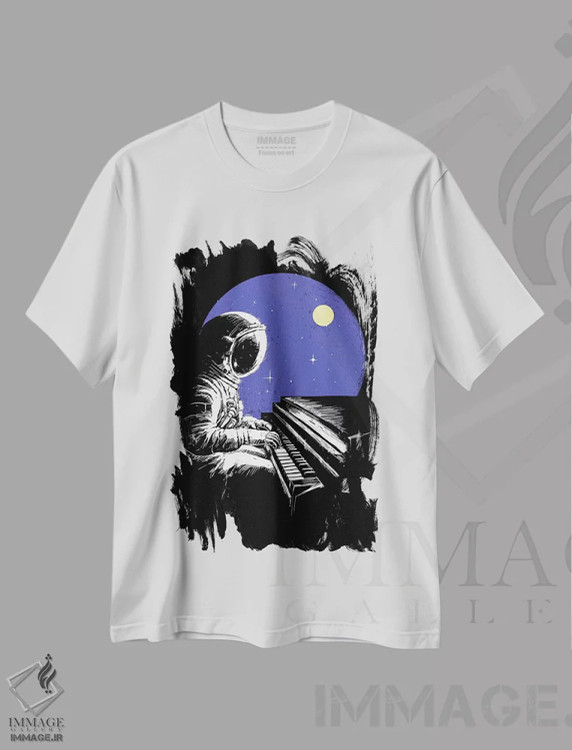 تیشرت سفید طرح دار موسیقی فضایی، هنر دیجیتال اثر دیجیتال کاربین | immage.ir