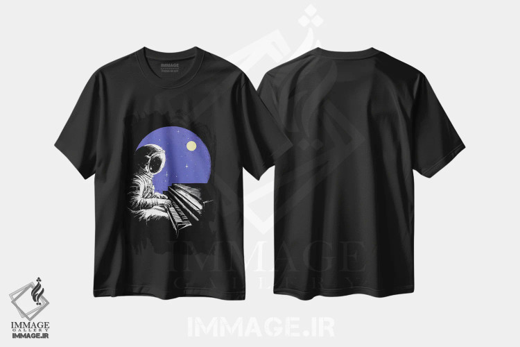 تیشرت مشکی طرح دار موسیقی فضایی، هنر دیجیتال اثر دیجیتال کاربین | فروشگاه ایماژ