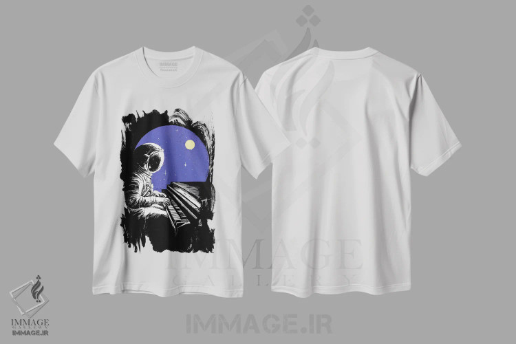 تیشرت سفید طرح دار موسیقی فضایی، هنر دیجیتال اثر دیجیتال کاربین | immage.ir