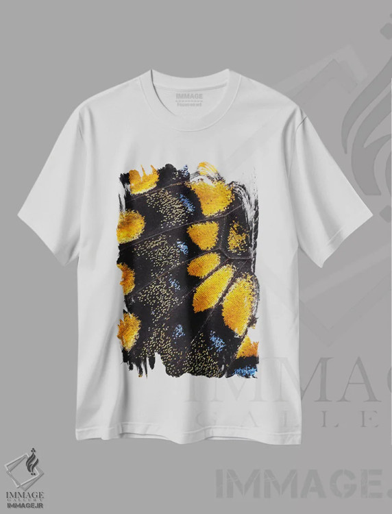تیشرت سفید طرح دار عکاسی ماکرو از بال پروانه شماره هفت، عکاسی ماکرو اثر دارل گالین | فروشگاه ایماژ