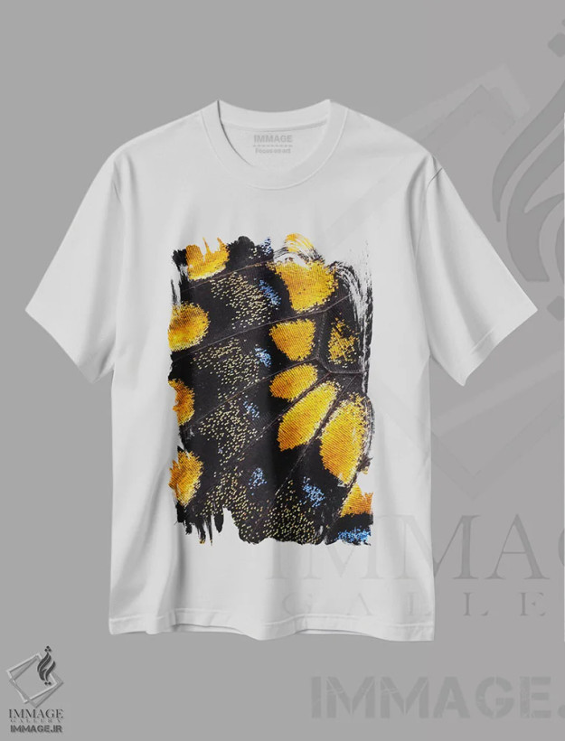 تیشرت سفید طرح دار عکاسی ماکرو از بال پروانه شماره هفت، عکاسی ماکرو اثر دارل گالین | فروشگاه ایماژ
