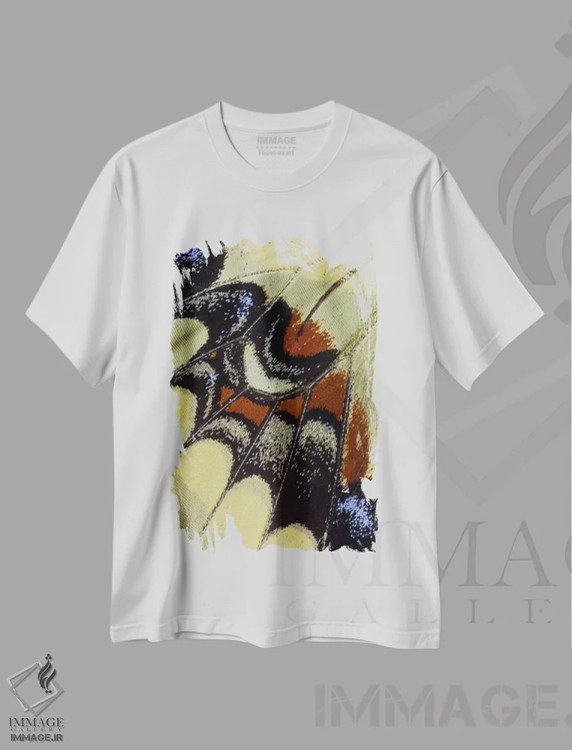تیشرت سفید طرح دار عکاسی ماکرو از بال پروانه شماره سی، عکاسی ماکرو اثر دارل گالین | فروشگاه ایماژ