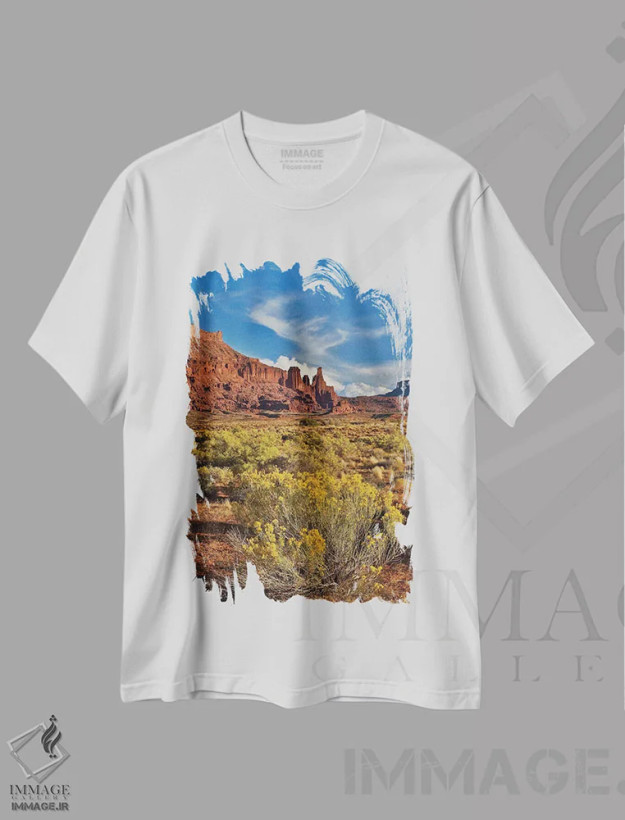 تیشرت سفید طرح دار Utah in evening light,برج های فیشر، یوتا در نور غروب، مدیوم اثر دارل گالین | فروشگاه ایماژ