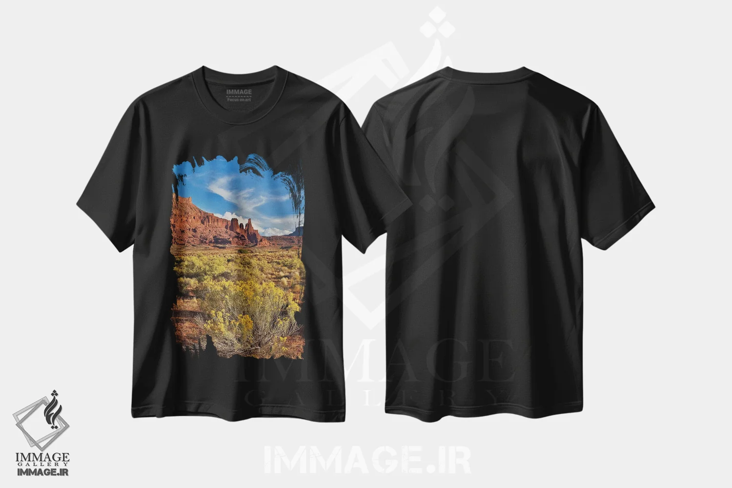 تیشرت مشکی طرح دار Utah in evening light,برج های فیشر، یوتا در نور غروب، مدیوم اثر دارل گالین | immage.ir