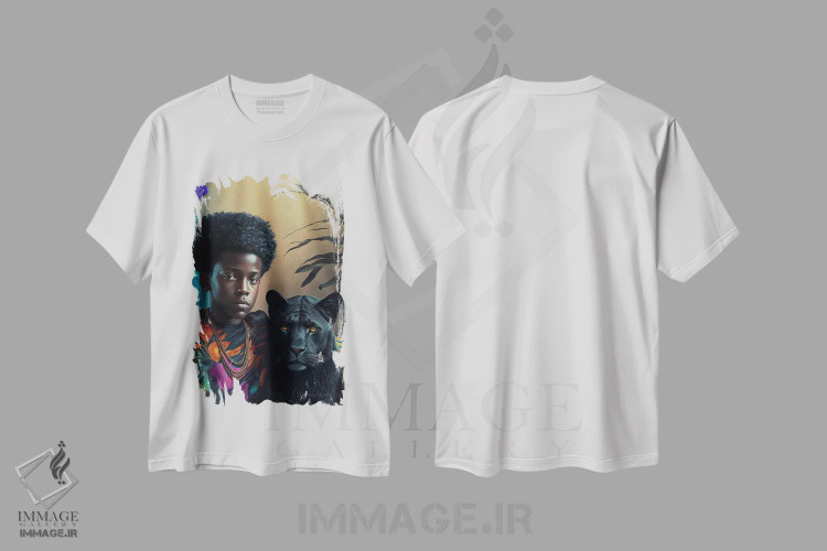 تیشرت سفید طرح دار پسر آفریقایی آینده گرا، هنر آمریکایی آفریقایی تبار اثر دیجیتال وایلد آرت | immage.ir