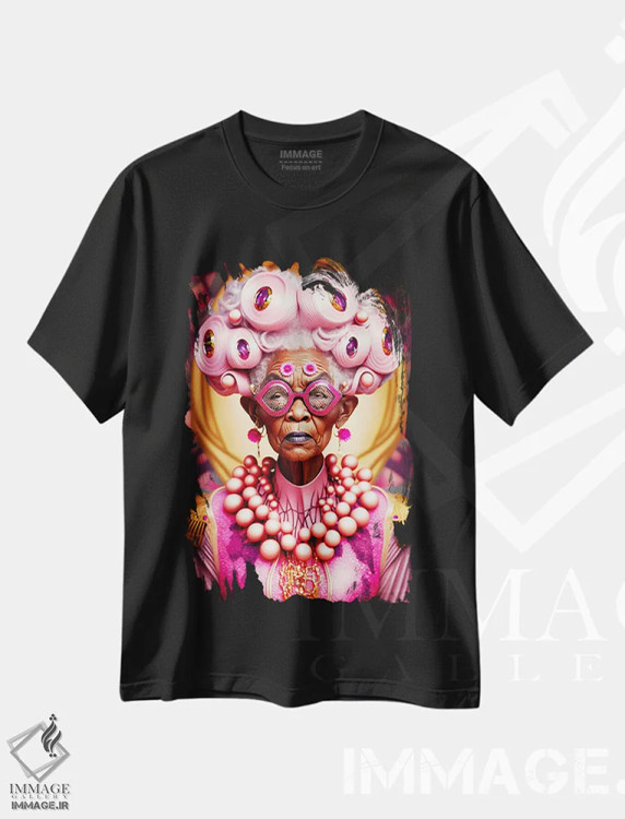 تیشرت مشکی طرح دار مادربزرگ آینده گرا، هنر آمریکایی آفریقایی تبار اثر دیجیتال وایلد آرت | فروشگاه ایماژ
