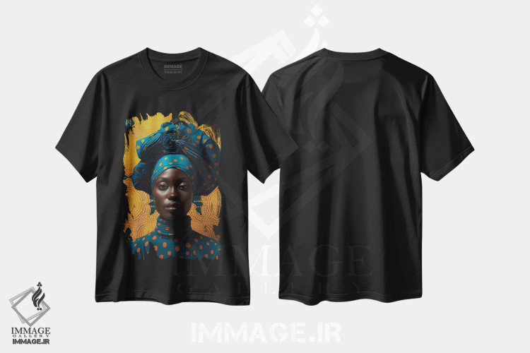 تیشرت مشکی طرح دار مد سطح بالای آفریقایی ۶، هنر آمریکایی آفریقایی تبار اثر دیجیتال وایلد آرت | فروشگاه ایماژ