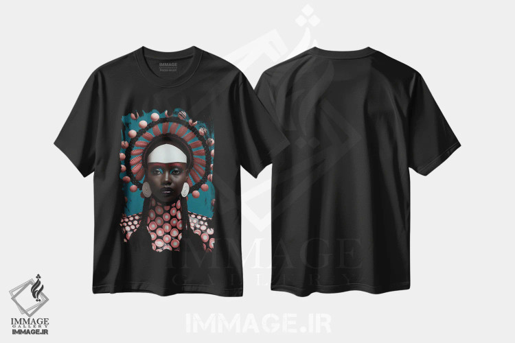 تیشرت مشکی طرح دار مد سطح بالای آفریقایی، هنر آمریکایی آفریقایی تبار اثر دیجیتال وایلد آرت | فروشگاه ایماژ