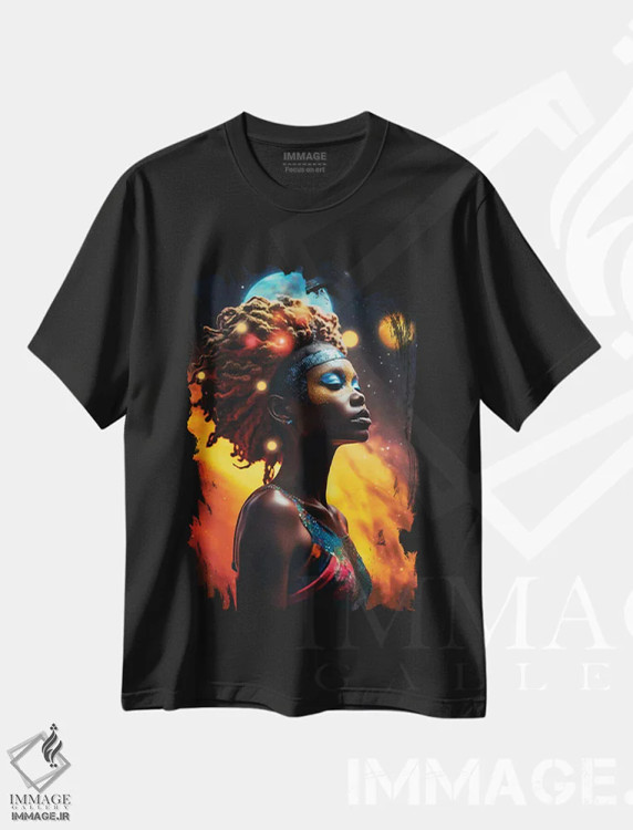 تیشرت مشکی طرح دار شادی تجربی، هنر آمریکایی آفریقایی تبار اثر دیجیتال وایلد آرت | فروشگاه ایماژ