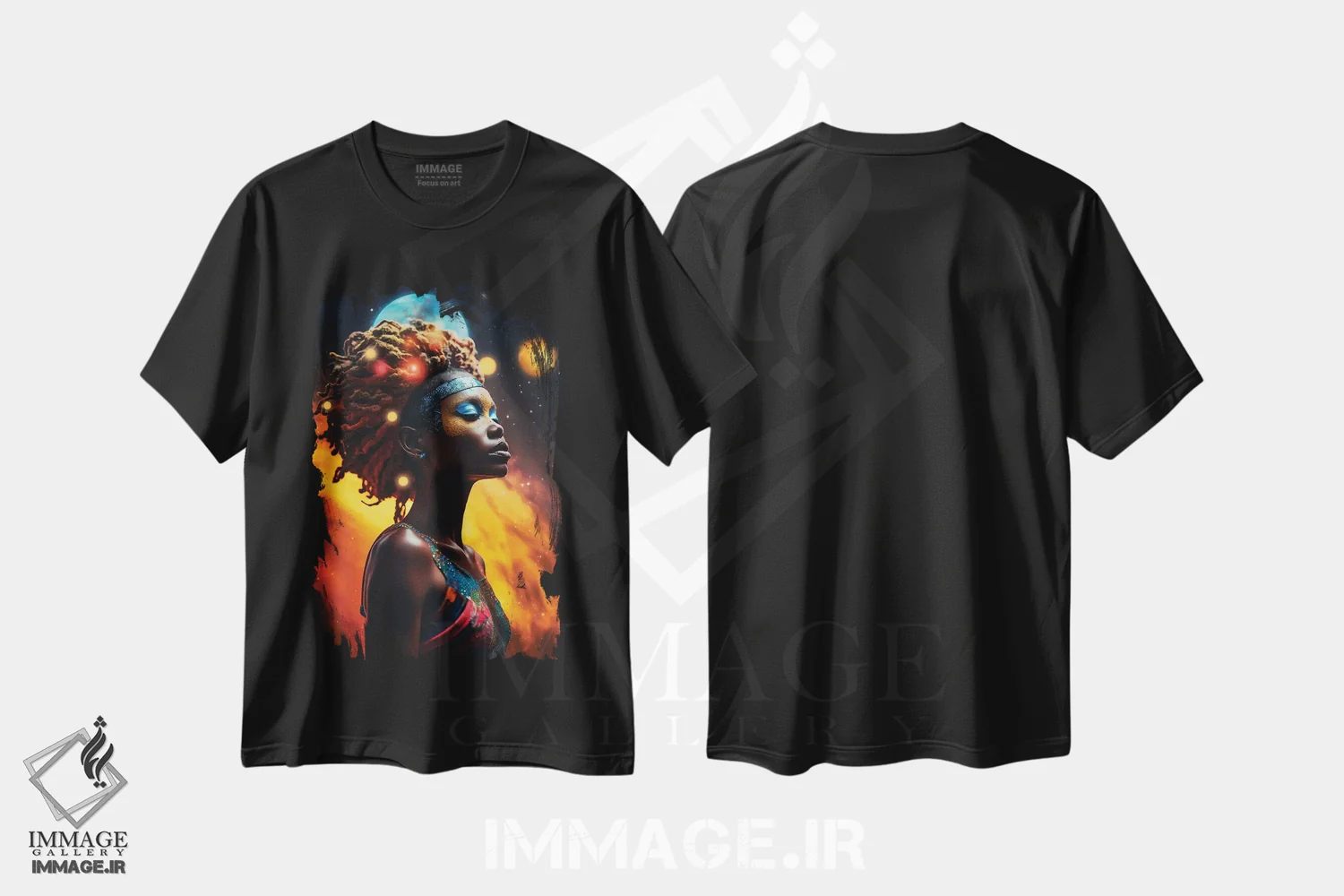 تیشرت مشکی طرح دار شادی تجربی، هنر آمریکایی آفریقایی تبار اثر دیجیتال وایلد آرت | فروشگاه ایماژ