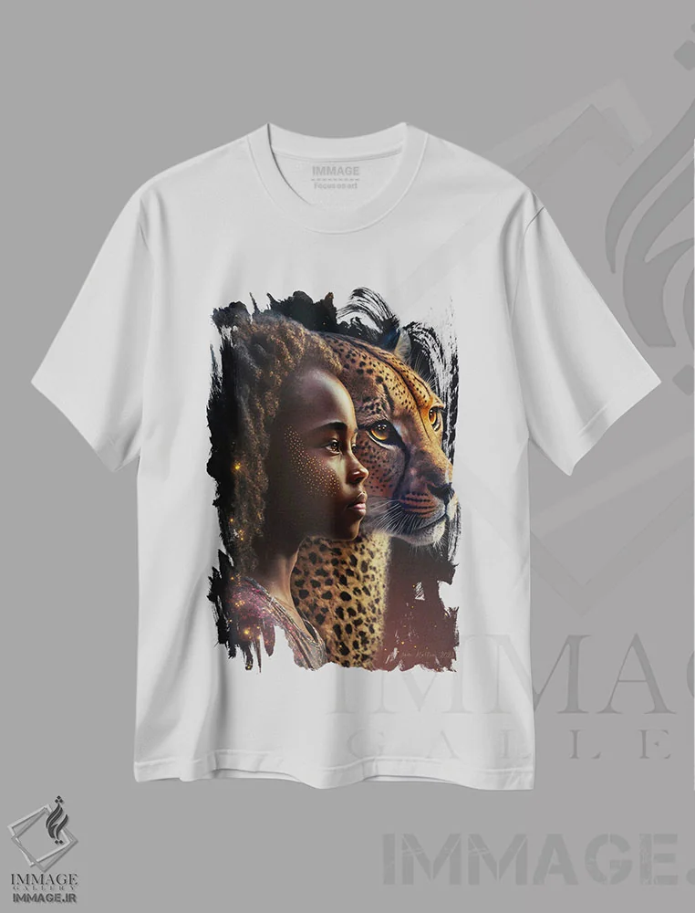 تیشرت سفید طرح دار دختر آفریقایی آینده گرا، هنر آمریکایی آفریقایی تبار اثر دیجیتال وایلد آرت | immage.ir